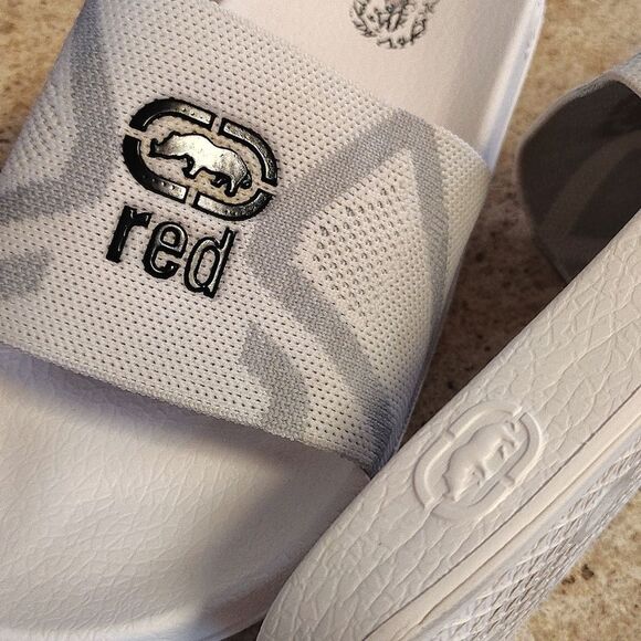 Ecko Unlimited White Grey Black Canvas Logo Slides Sandals Size 7.5 - Picture 5 of 8